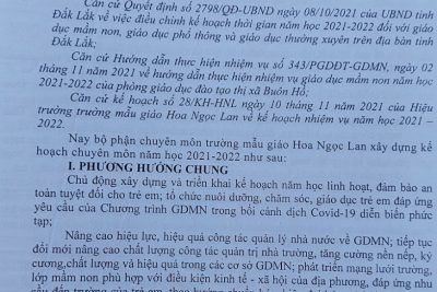 Kế hoạch thực hiện chương trình giáo dục mầm non năm học 2021-2022 của Phó Hiệu trưởng